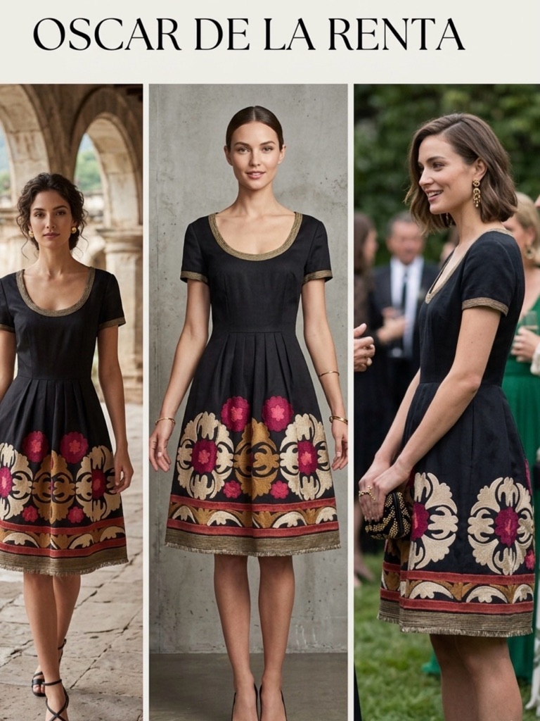 $2450 Oscar De La Renta Wool Silk Dress